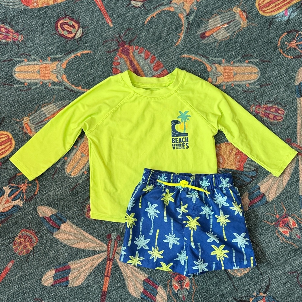 Jumping Beans Neon Green and Blue Rashguard Set